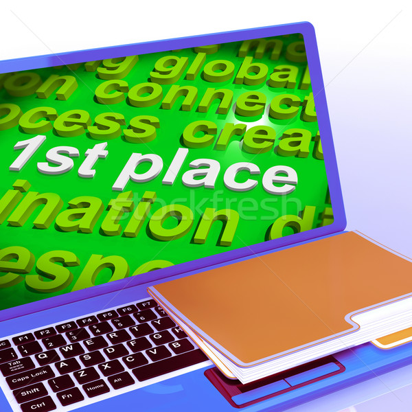 First Place Word Cloud Laptop Shows 1st Winner Reward And Succes Stock photo © stuartmiles
