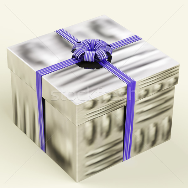 Stock foto: Silber · Geschenkbox · blau · Band · Geburtstag · vorliegenden