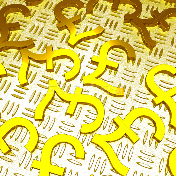 Pound Symbols Over The Floor Showing British Finances Stock Photo
