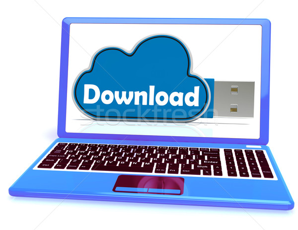 Foto d'archivio: Download · ricordo · laptop · online · condivisione · nube