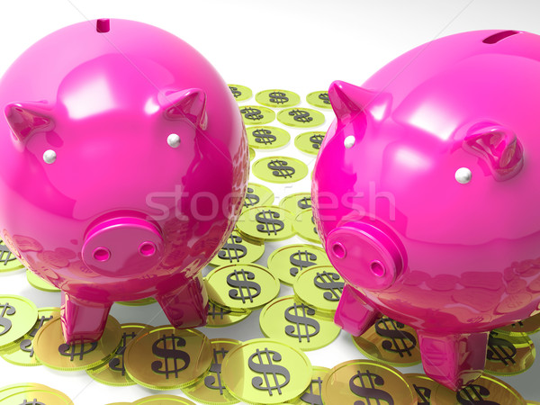 Piggybanks On Coins Shows American Earnings Stock photo © stuartmiles