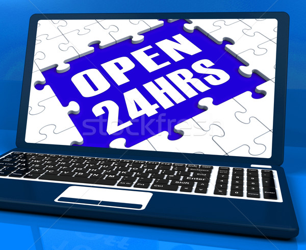Open 24 Hours Laptop Shows All Day Service On Internet Stock photo © stuartmiles