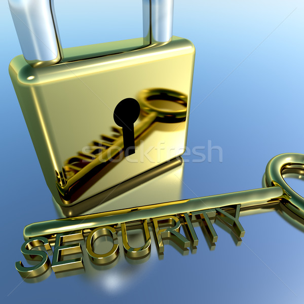 Padlock With Security Key Showing Protection Encryption And Safe Stock photo © stuartmiles