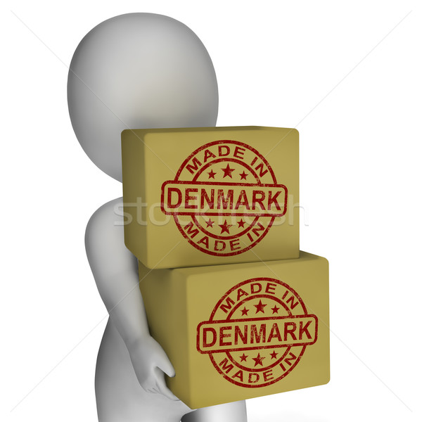 Made In Denmark Stamp On Boxes Shows Danish Products Stock photo © stuartmiles