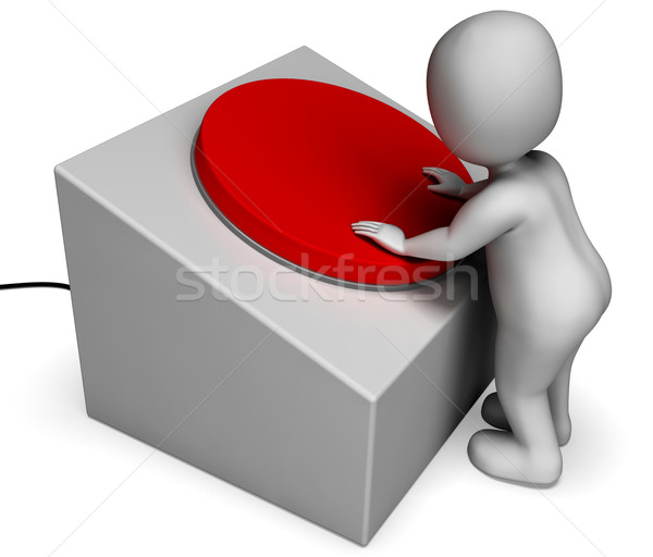 Stock photo: Man Pushing Red Button Shows Controlling