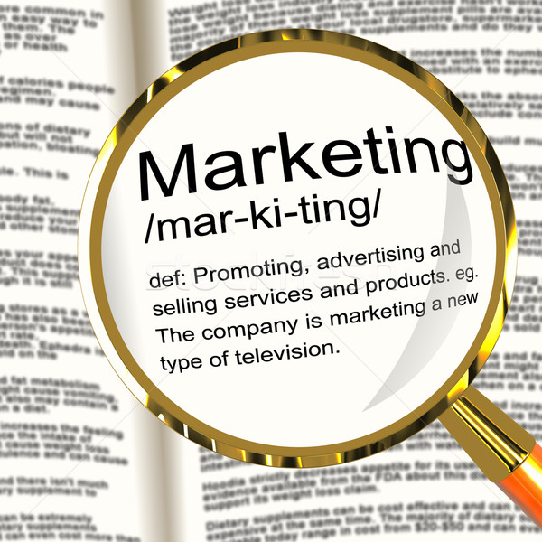 Foto d'archivio: Marketing · definizione · lente · di · ingrandimento · promozione · vendite