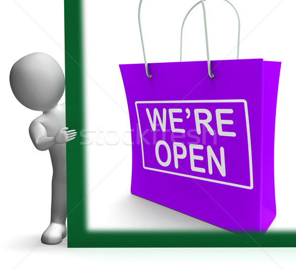 We're Open Shopping Bag Sign Shows New Store Launch Stock photo © stuartmiles