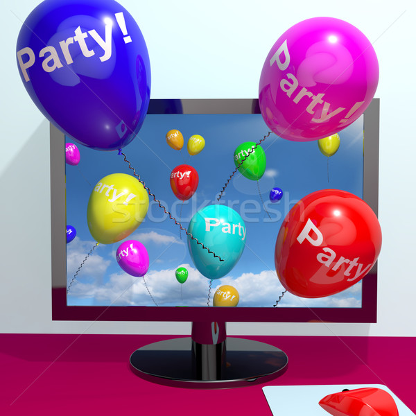 Balloons With Party Text Showing Invitation Sent Online Stock photo © stuartmiles