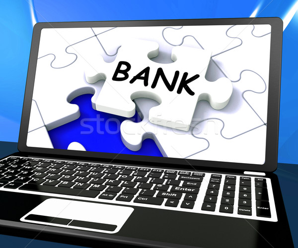 Bank Laptop Shows Internet Finance Www Or Electronic Banking Stock photo © stuartmiles