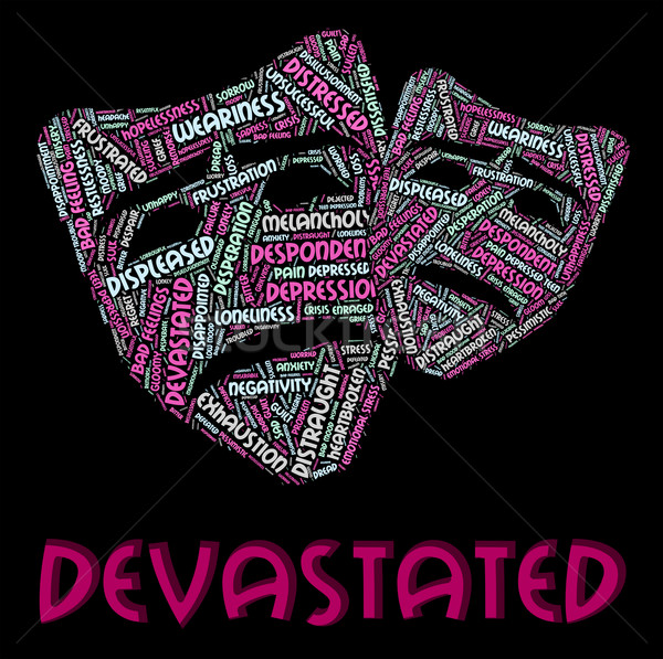 Stock photo: Devastated Word Means Overcome Shocked And Wordclouds