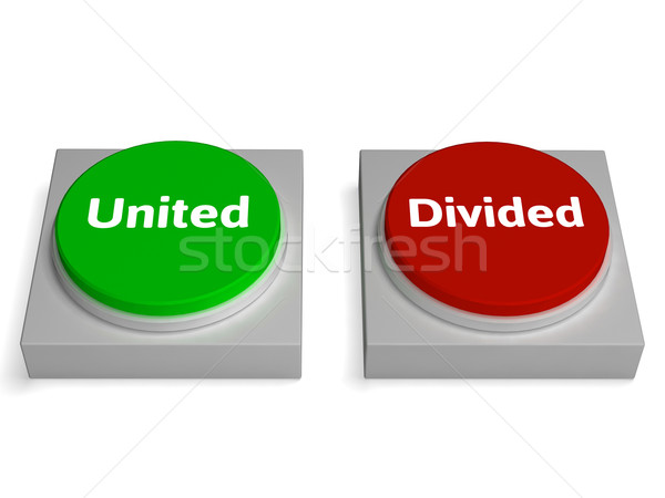 Stock photo: United Divided Buttons Show Unite Or Divide