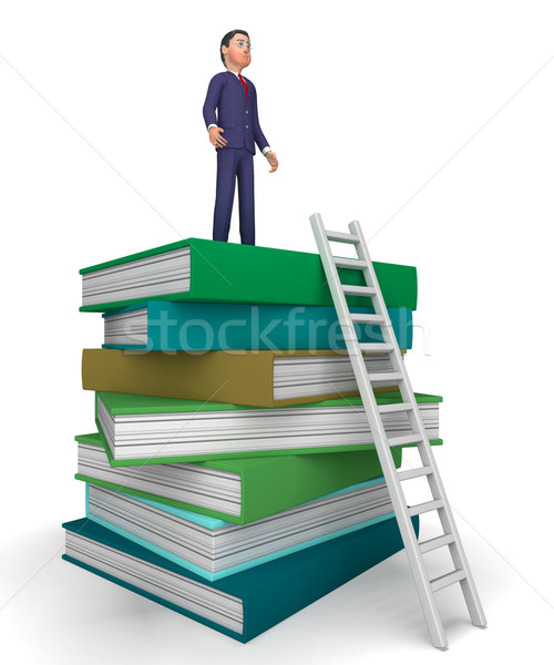 Businessman With Books Indicates Studying Answer And Ladders Stock photo © stuartmiles