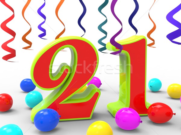 Foto stock: Número · vinte · um · festa · colorido · balões