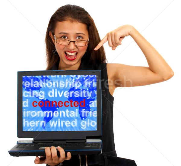 Girl With Connected Word On Map Showing Global Networks Stock photo © stuartmiles
