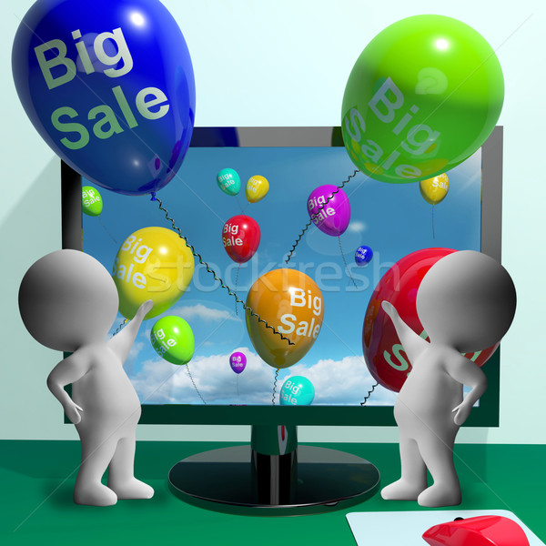 Sale Balloons Coming From Computer Showing Promotion And Reducti Stock photo © stuartmiles