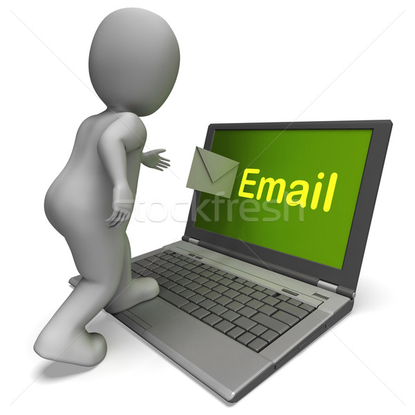 Email Character On Laptop Shows Contact Mailing Or Correspondenc Stock photo © stuartmiles