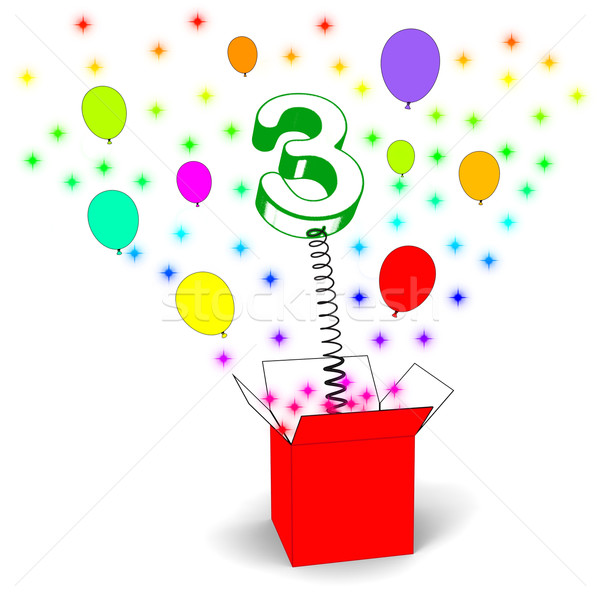 Number Three Surprise Box Means Celebration And Colourful Balloo Stock photo © stuartmiles