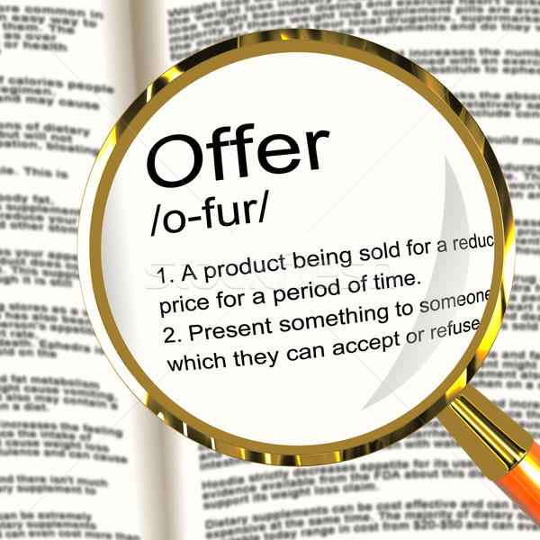 Offer Definition Magnifier Showing Discounts Reductions Or Sales Stock photo © stuartmiles