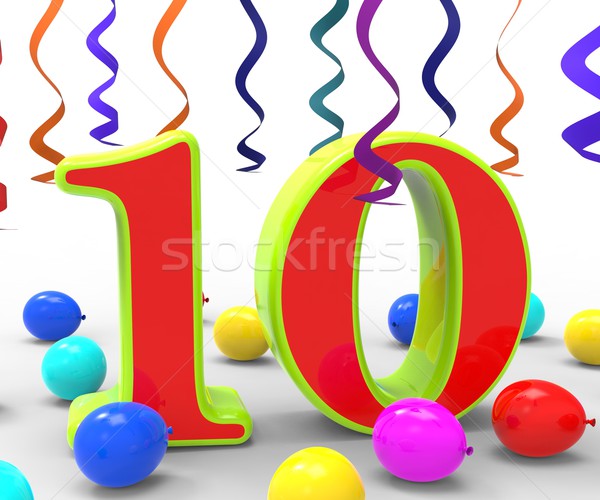 Number Ten Party Shows Bright Decorations And Colourful Balloons Stock photo © stuartmiles