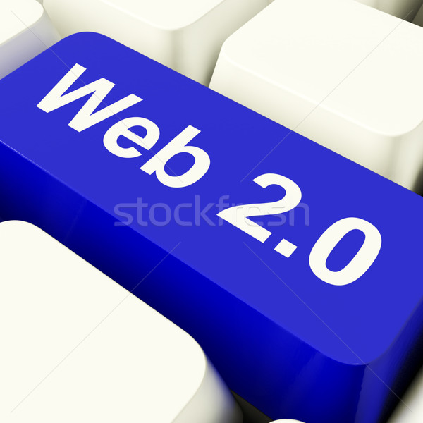 Web2 Computer Key In Blue Showing Social Media Stock photo © stuartmiles