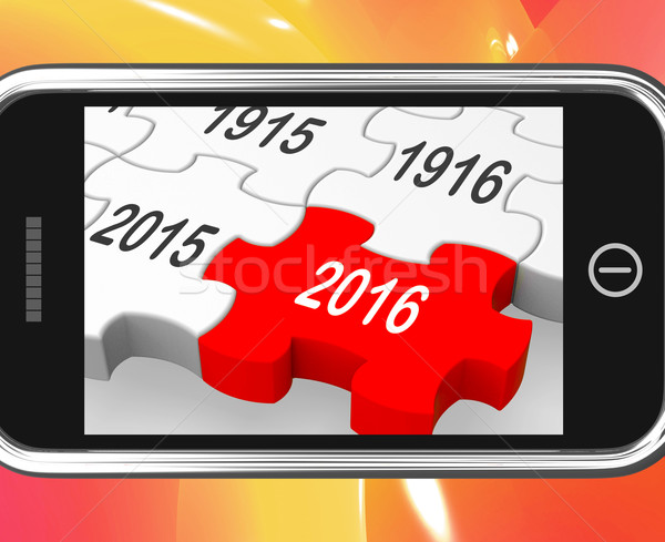 Stockfoto: 2016 · smartphone · tonen · toekomst · telefoon · web