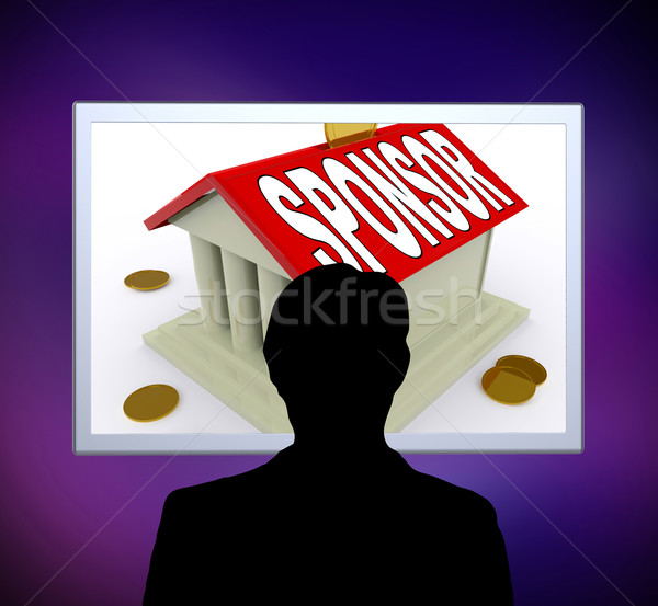 Sponsor On House Or Money Box Man Means Sponsoring Home Stock photo © stuartmiles