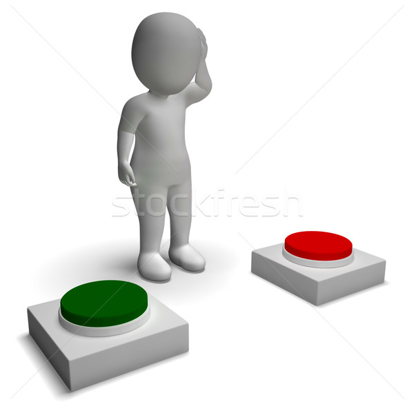 Choice Of Pushing Buttons 3d Character Showing Indecision Stock photo © stuartmiles