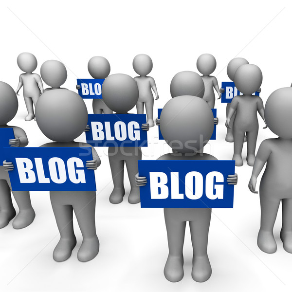 Characters Holding Blog Signs Mean Social Media And Blogging Stock photo © stuartmiles