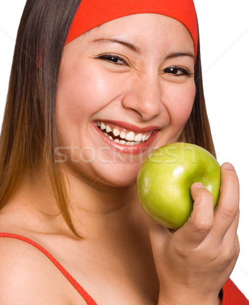 Frau halten nahrhaft Apfel gesunden saftig Stock foto © stuartmiles