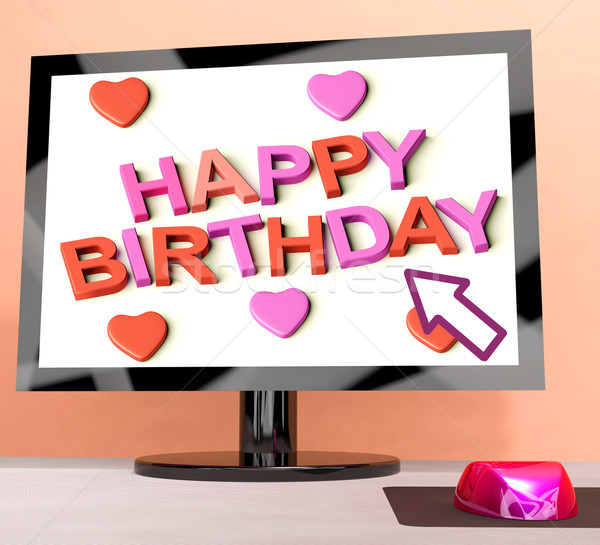 Happy Birthday On Computer Screen Showing Online Greeting Stock photo © stuartmiles