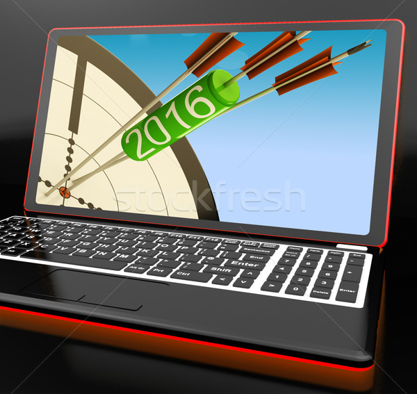 2016 Pfeile Laptop Zukunft Erwartungen Internet Stock foto © stuartmiles