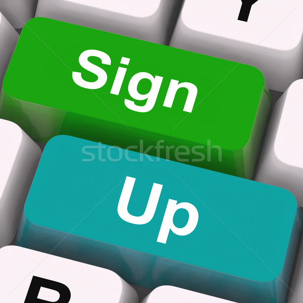 Teken omhoog sleutels registratie lidmaatschap betekenis Stockfoto © stuartmiles