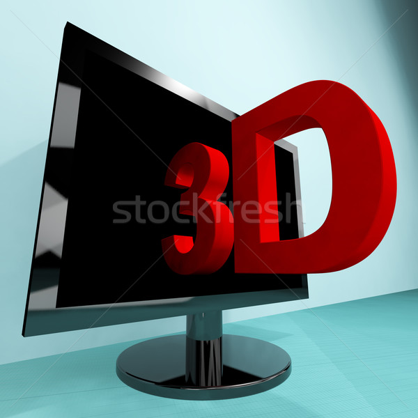 Trójwymiarowy telewizji 3D hd telewizja monitor Zdjęcia stock © stuartmiles