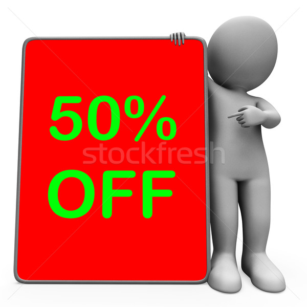 Fifty Percent Off Tablet Character Means 50% Reduction Or Sale O Stock photo © stuartmiles
