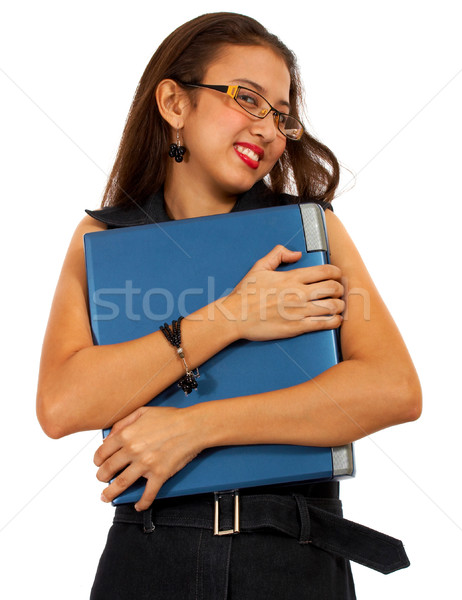 女孩 擁抱 昂貴 筆記本電腦 有價值 筆記本 商業照片 © stuartmiles