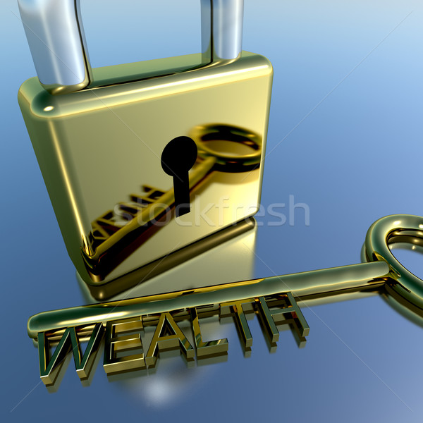 Padlock With Wealth Key Showing Riches Savings And Fortune Stock photo © stuartmiles