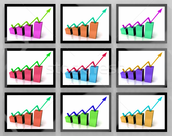 Arrows Going Up On Monitors Shows Increasing Rating And Sales Stock photo © stuartmiles