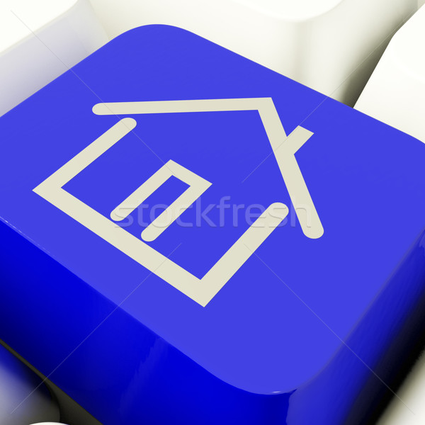 House Symbol Computer Key In Blue Showing Real Estate Or Rentals Stock photo © stuartmiles
