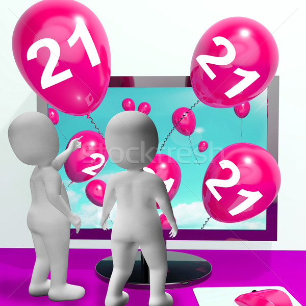 Number 21 Balloons from Monitor Show Online Invitation or Celebr Stock photo © stuartmiles