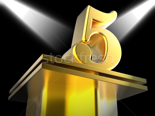 Golden Five On Pedestal Shows Shiny Trophy Or Award Stock photo © stuartmiles