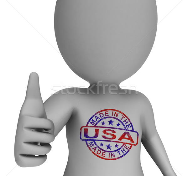 Stock photo: Made In USA Stamp On Man Shows Excellent American Products