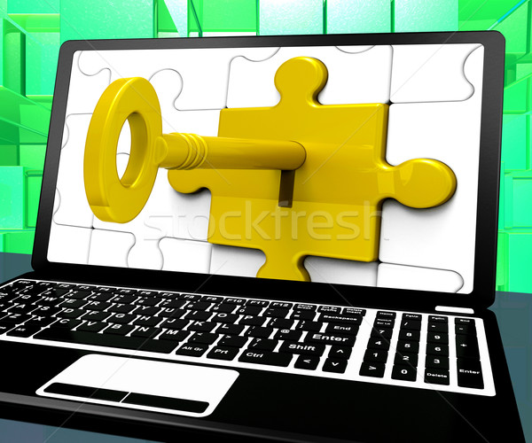 Key In Lock On Laptop Shows Secrecy Stock photo © stuartmiles