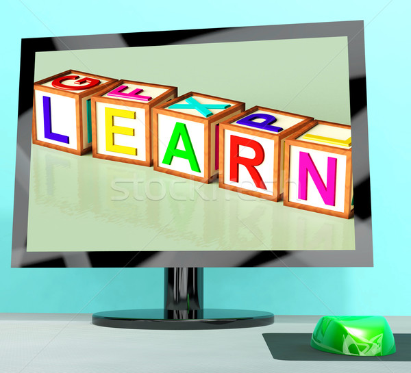 Stock photo: Learn Blocks On Computer Screen Showing Online Kids Education