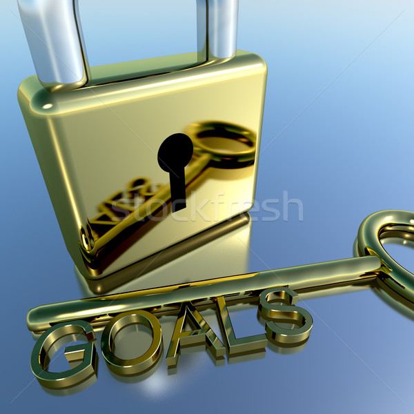 Padlock With Goals Key Showing Objectives Hope And Future Stock photo © stuartmiles