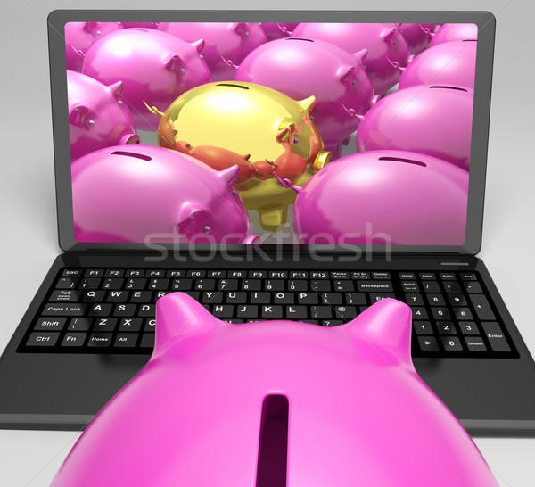 Gold Piggy Screen Shows Security And Fortune Stock photo © stuartmiles