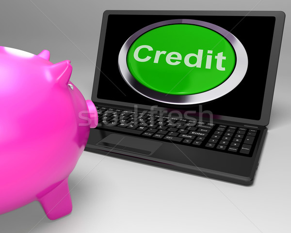Stock photo: Credit Button On Laptop Shows Financial Loan