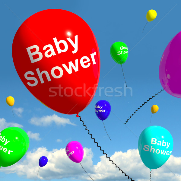 Stok fotoğraf: Bebek · duş · balonlar · gökyüzü · doğum