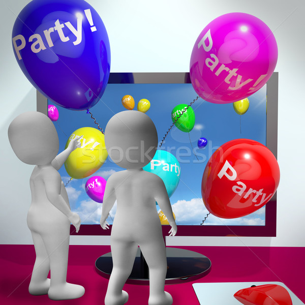 Balloons With Party Text Showing Invitations Sent Online Stock photo © stuartmiles