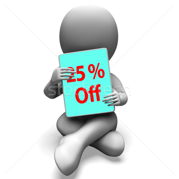 Stock photo: Twenty Five Percent Off Tablet Means 25% Discount Or Sale Online