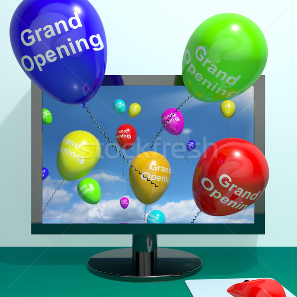 Opening ballonnen computer tonen nieuwe Stockfoto © stuartmiles